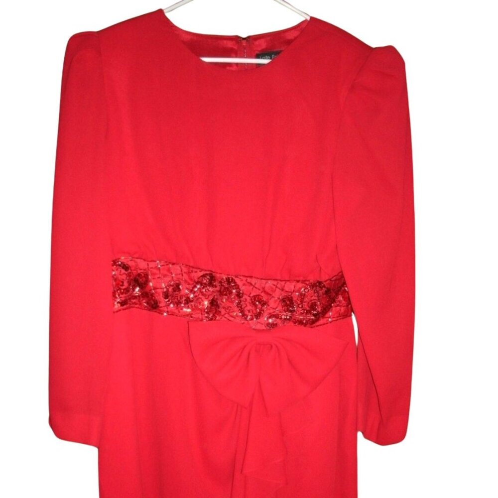 Vintage 1980s Red Cocktail Dress Christmas Holiday Sequin Bow